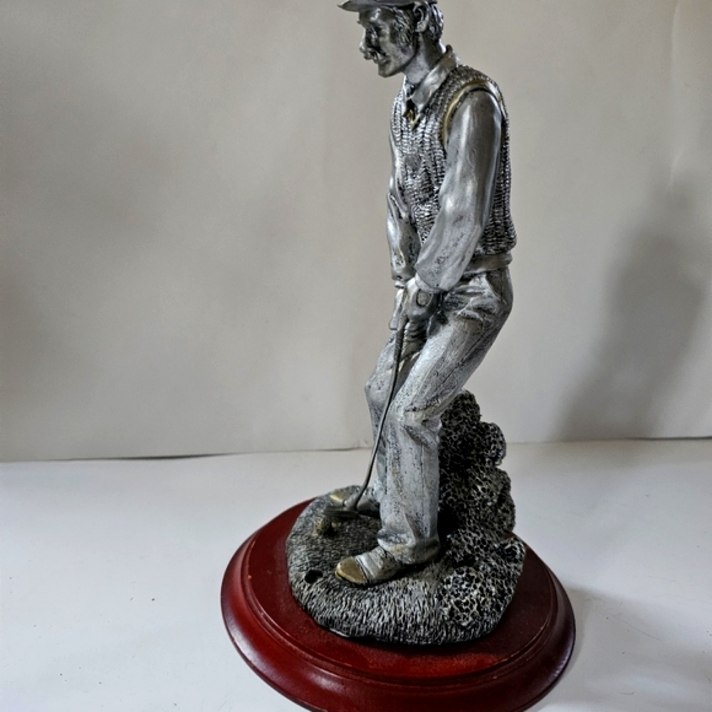 Pewter Golf figurine wooden base crafted gold decoration golf decor